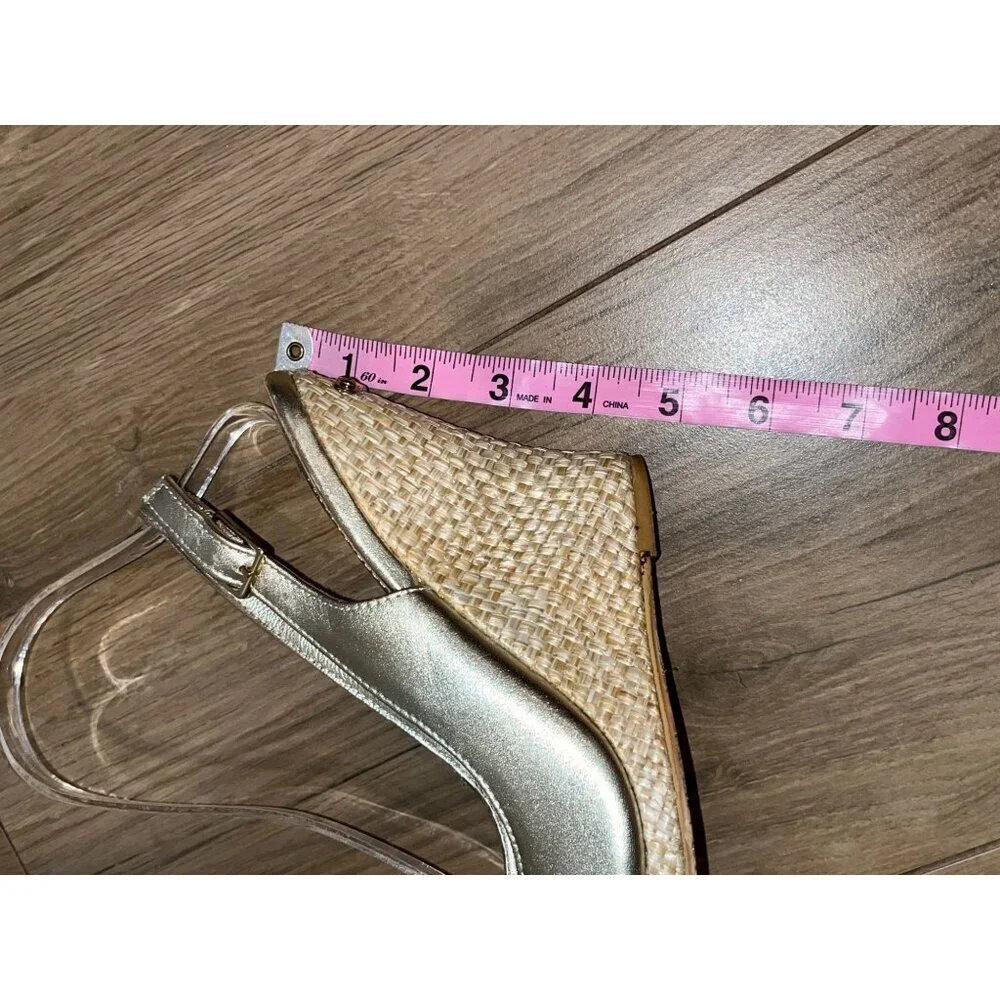 Lilly Pulitzer  Vintage Gold Peep Toe Slingback Wedge Leather Women's Heels Size